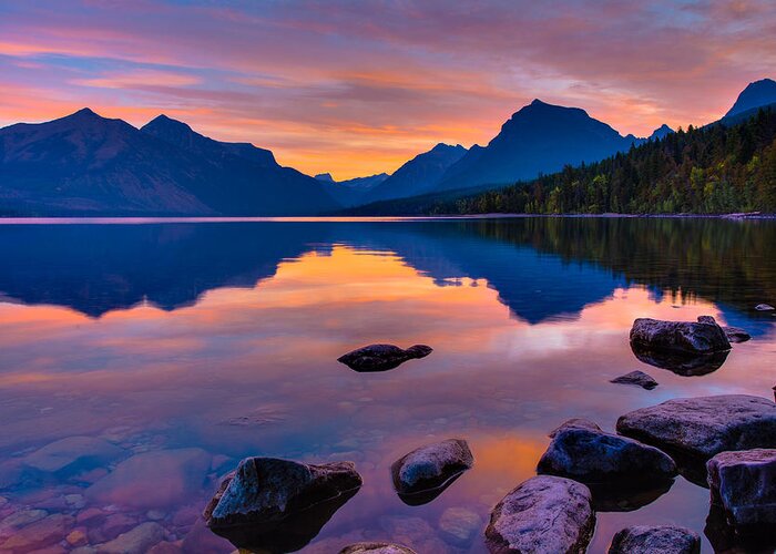 Glacier National Park Greeting Card featuring the photograph Dawn at Lake McDonald by Adam Mateo Fierro