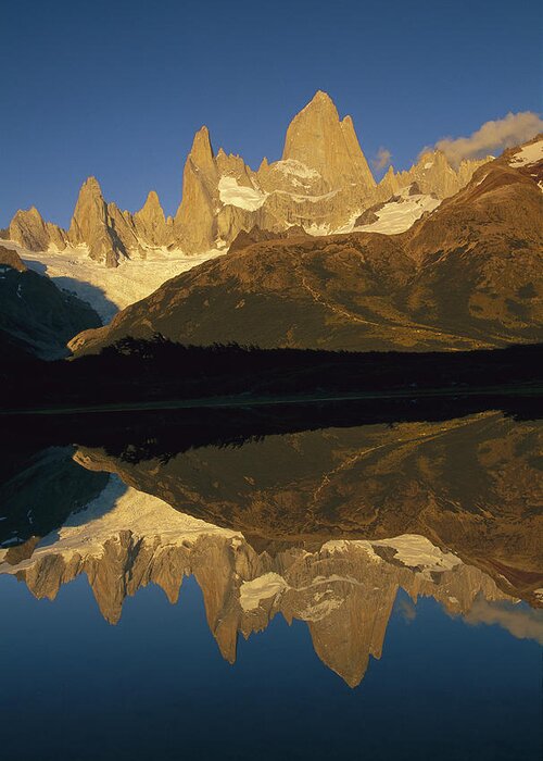 Feb0514 Greeting Card featuring the photograph Dawn Fitzroy Massif Reflection Patagonia by Colin Monteath