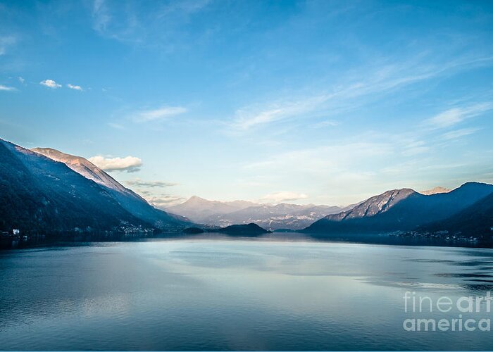 Europa Greeting Card featuring the photograph Dawn over mountains Lake Como Italy by Peter Noyce