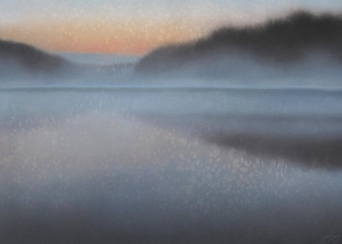Lake Greeting Card featuring the painting Dawn Parts the Mist by Robin Street-Morris