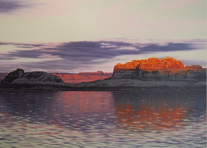 Lake Powell Greeting Card featuring the painting Dawn's Early Light by Cheryl Fecht