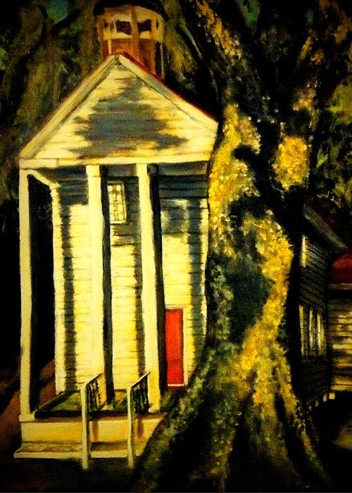 Beaufort Greeting Card featuring the painting Daybreak on Oak Church by Alexandria Weaselwise Busen