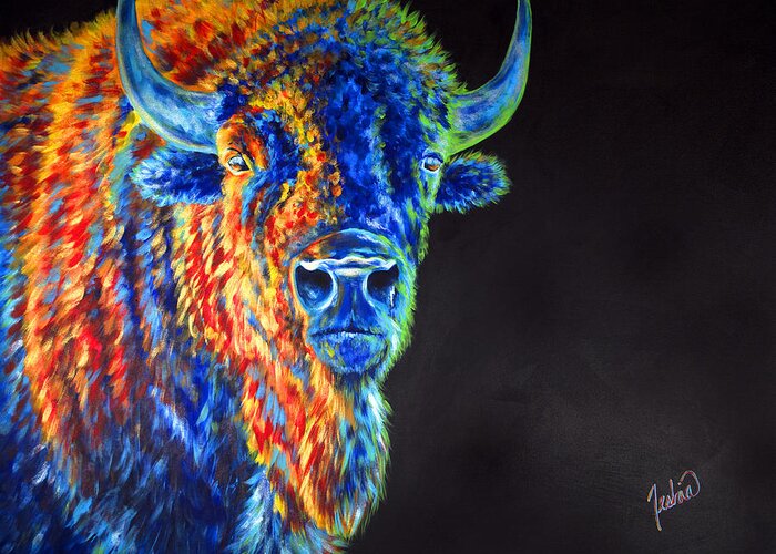 Buffalo Greeting Card featuring the painting Daybreaker by Teshia Art