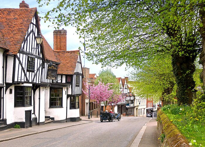 English Village Greeting Card featuring the photograph Days Gone By In Bishop's Stortford High Street by Gill Billington