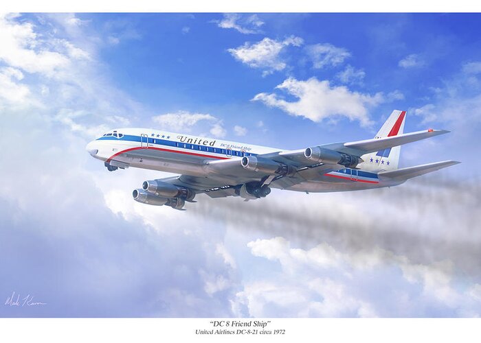 Aviation Art Greeting Card featuring the painting DC 8 Friend Ship by Mark Karvon