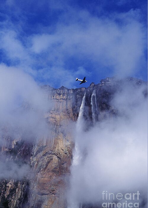 Angel Falls Greeting Card featuring the photograph DC3 overflying Angel Falls Venezuela by Dave Welling