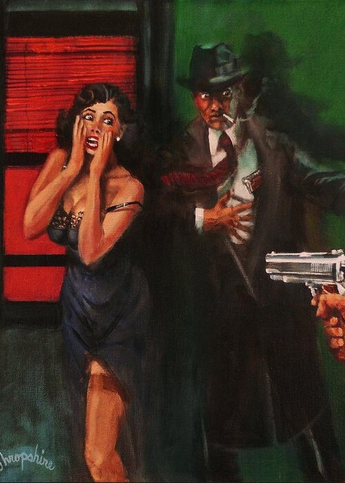  Art Noir Greeting Card featuring the painting Deadly Surprise by Tom Shropshire