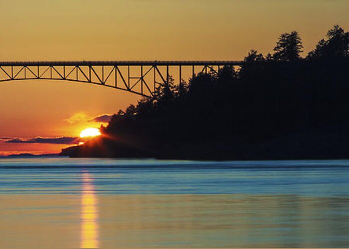 Deception Pass Greeting Card featuring the photograph Deception Pass Bridge Sunset by Sonya Lang