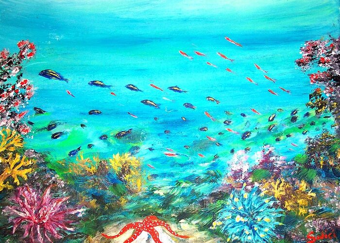 Mary Sedici Greeting Card featuring the painting Deep End Of The Sea by Mary Sedici