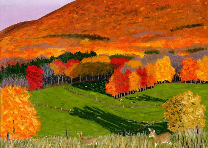 White Tail Deer Greeting Card featuring the painting Deer's Eye View of Bear Meadows Farm by Barb Pennypacker