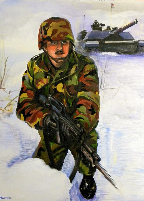 Army Greeting Card featuring the painting Defending the Gap by Richard Barone