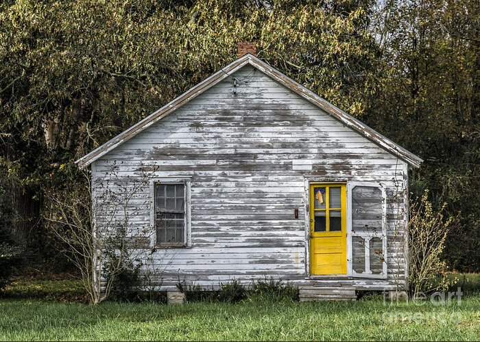Defiant Greeting Card featuring the photograph Defiant Yellow Door by Terry Rowe