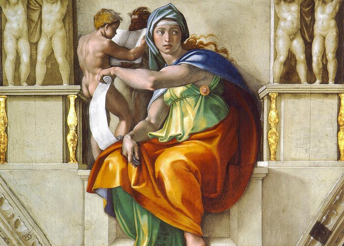 Delphic Sybil Greeting Card featuring the painting Delphic Sybil by Michelangelo di Lodovico Buonarroti Simoni