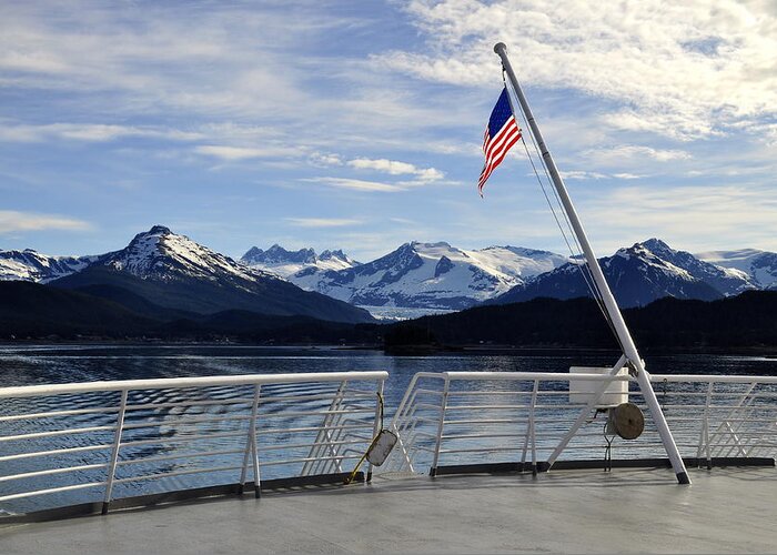 Flag Greeting Card featuring the photograph Departing Auke Bay by Cathy Mahnke