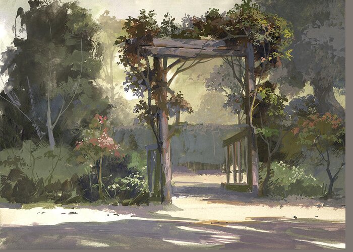Landscape Greeting Card featuring the painting Descanso Gardens by Michael Humphries
