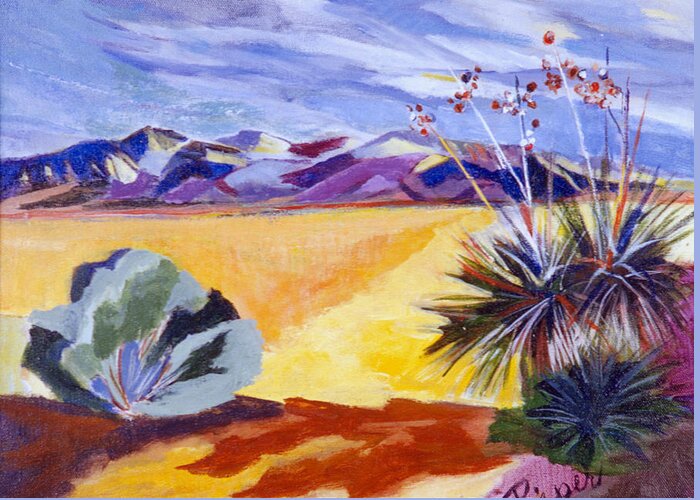 Desert Greeting Card featuring the painting Desert and Mountains by Betty Pieper