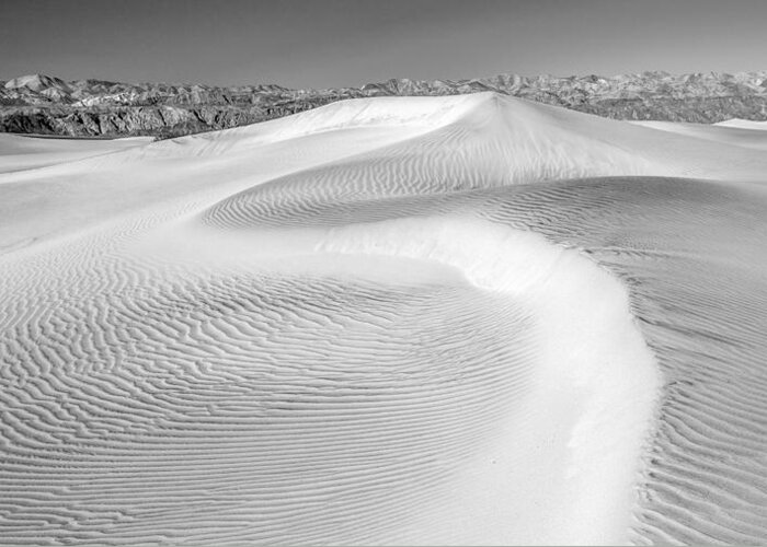 Desert Greeting Card featuring the photograph Desert Sand Dunes no 2 of 3 in Black and White. by Pierre Leclerc Photography