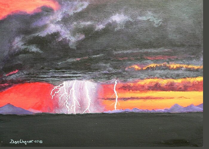 Storm Greeting Card featuring the painting Desert Storm by Dan Wagner