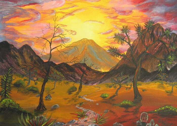 Desert Greeting Card featuring the painting Desert Sunset by Eric Johansen