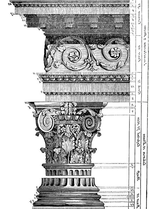Corinthian Column Greeting Card featuring the photograph Detail Of A Corinthian Column And Frieze II by Suzanne Powers