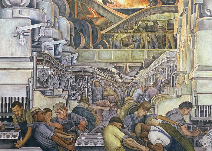 Machinery Greeting Card featuring the painting Detroit Industry North Wall by Diego Rivera