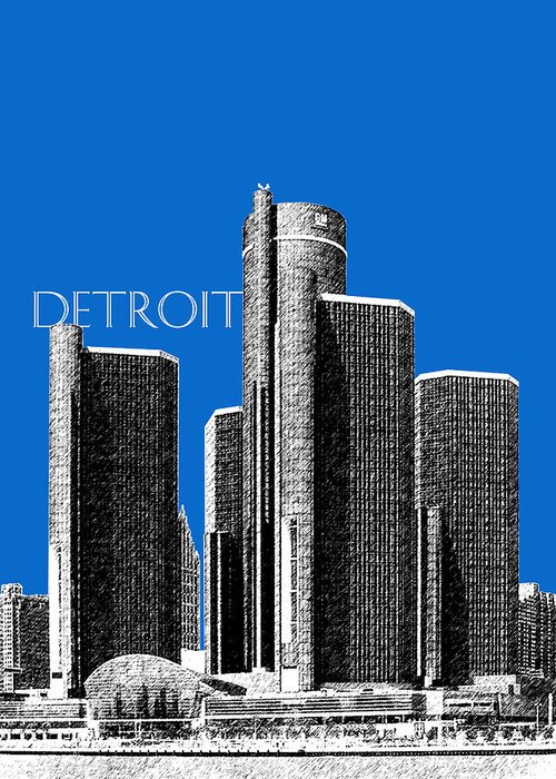 Detroit Greeting Card featuring the digital art Detroit Skyline 1 - Blue by DB Artist