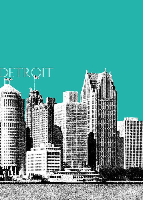 Detroit Greeting Card featuring the digital art Detroit Skyline 3 - Teal by DB Artist