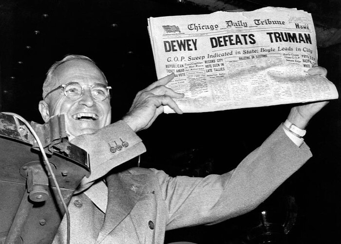 1948 Greeting Card featuring the photograph Dewey Defeats Truman Newspaper by Underwood Archives