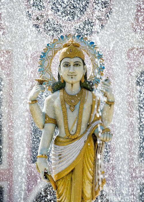 Dhanvantari Greeting Card featuring the photograph Dhanvantari Fountain Statue Puttaparthi by Tim Gainey