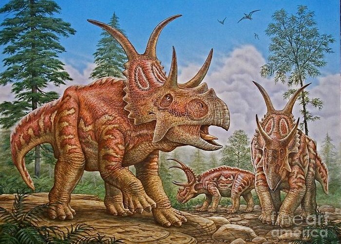 Diabloceratops Greeting Card featuring the painting Diabloceratops by Phil Wilson