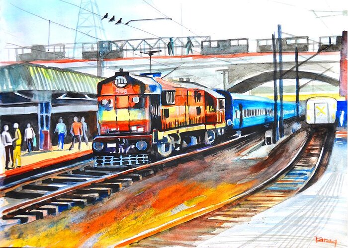  Greeting Card featuring the drawing Diesel Engine by Parag Pendharkar