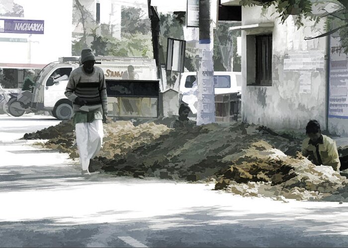 Banner Greeting Card featuring the photograph Digging a ditch at the side of a road in Roorkee by Ashish Agarwal