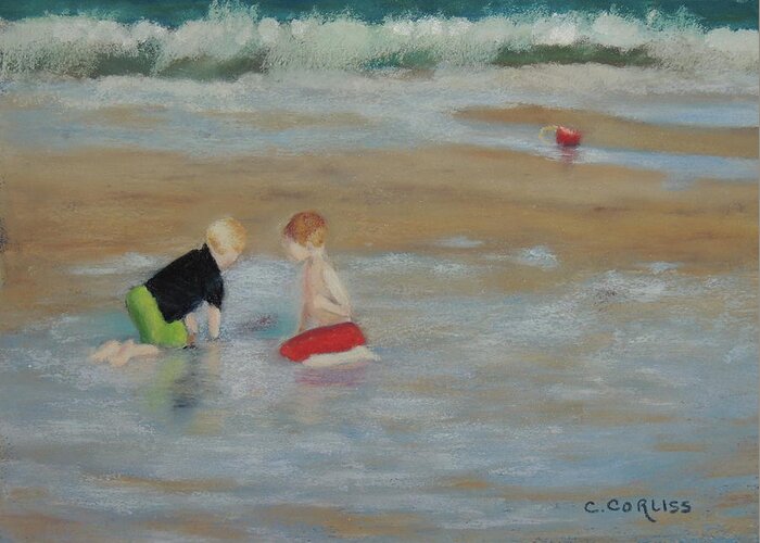 Beach Greeting Card featuring the pastel Digging To China by Carol Corliss