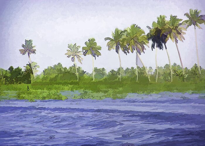 Alleppey Greeting Card featuring the digital art Digital Oil Painting - Water rippling in the coastal lagoon by Ashish Agarwal