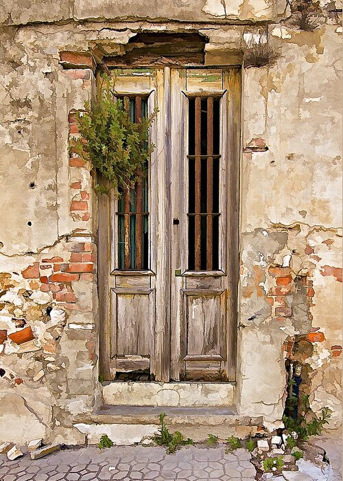 Brick Greeting Card featuring the photograph Dilapidated Brown Wood Door of Portugal by David Letts