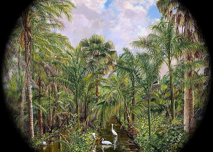 Tropical Trees Greeting Card featuring the painting Dinner Time by AnnaJo Vahle
