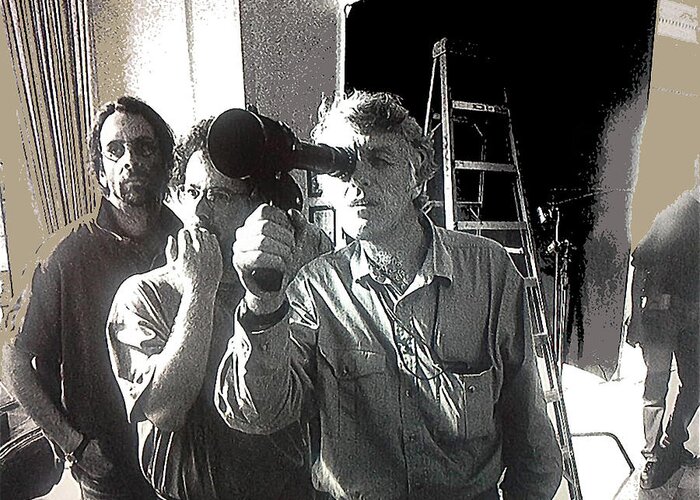 Directors Joel And Ethan Coen Cinematographer Roger Deakins Unknown Date Or Location Greeting Card featuring the photograph Directors Joel and Ethan Coen cinematographer Roger Deakins unknown date or location by David Lee Guss