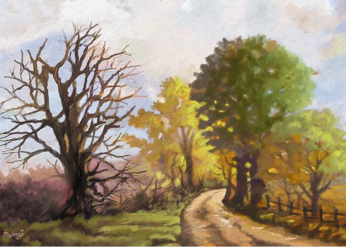 Landscape Greeting Card featuring the painting Dirt road to some place by Anthony Mwangi