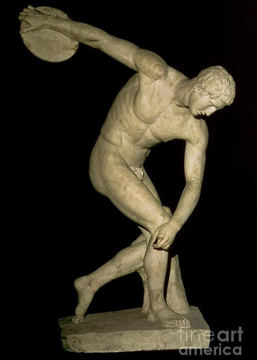 Discus Thrower; Classical; Greek; Throwing; Athlete; Sport; Nude; Male; Athletic; Discobole Greeting Card featuring the photograph Discobolus by Myron