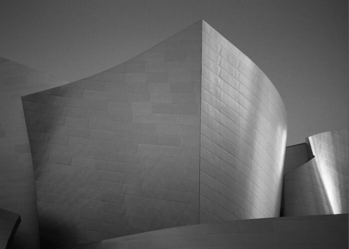 Black And White Greeting Card featuring the photograph Disney Hall BW by Guillermo Rodriguez