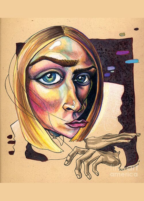 Beauty Greeting Card featuring the drawing Distorted Beauty by John Ashton Golden
