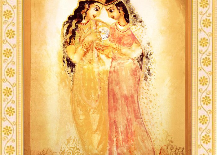 Krishna Greeting Card featuring the mixed media Divine Love by Ananda Vdovic