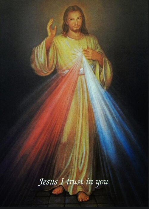 Divine Mercy Greeting Card featuring the photograph Divine Mercy Jesus by Anna Baker