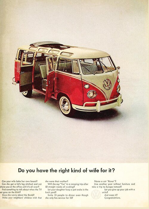 Volkswagen Van Greeting Card featuring the digital art Do you have the right kind of wife for it by Georgia Fowler