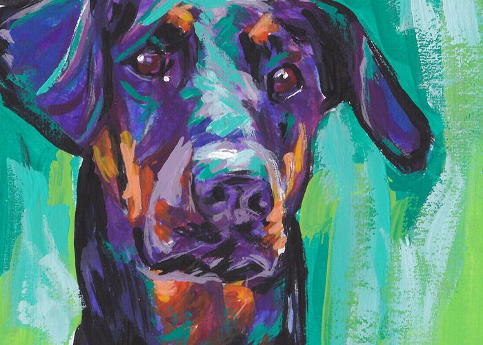 Dobie Greeting Card featuring the painting Dobie Love by Lea S