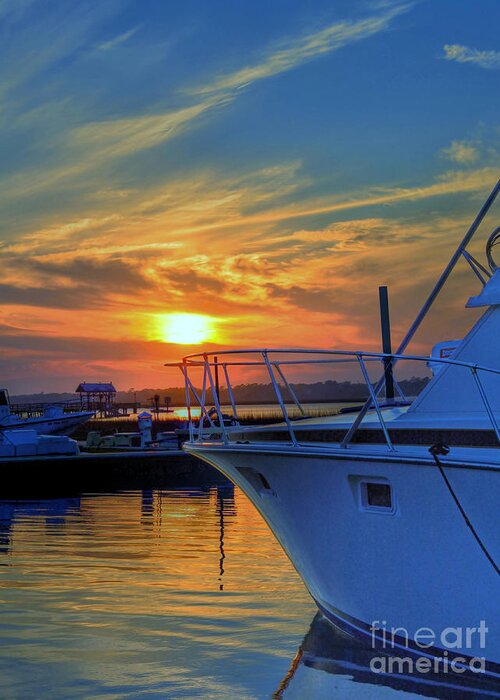 Sunset Greeting Card featuring the photograph Dockside Sunset by Kathy Baccari