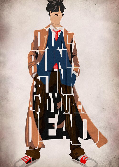 Doctor Who Greeting Card featuring the painting Doctor Who Inspired Tenth Doctor's Typographic Artwork by Inspirowl Design