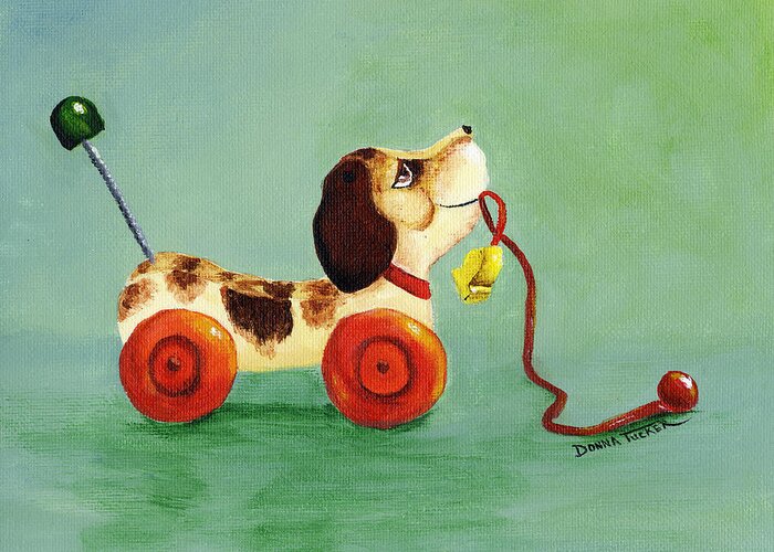 Toy Greeting Card featuring the painting Dog Pull Toy by Donna Tucker
