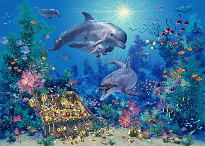 Animal Greeting Card featuring the photograph Dolphin Family Variant by MGL Meiklejohn Graphics Licensing