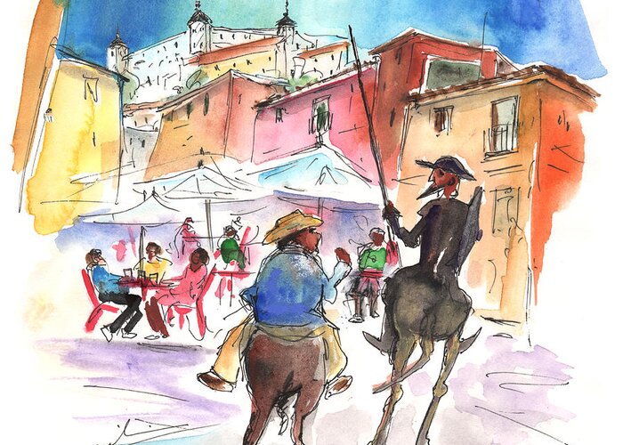 Travel Greeting Card featuring the painting Don Quijote and Sancho Panza Entering Toledo by Miki De Goodaboom